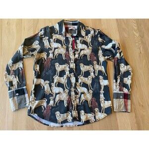 Tizzie Dog Print Long Sleeve Button Down Flannel Cuff Collar Shirt Women's M